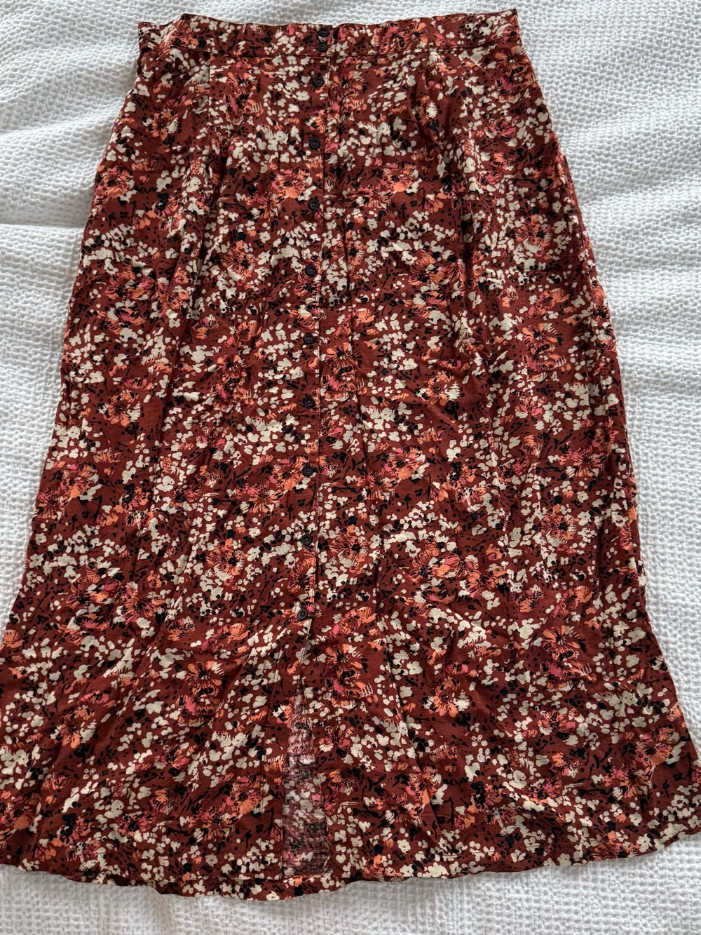 Fat Face Rust Floral Button-Front Midi Skirt